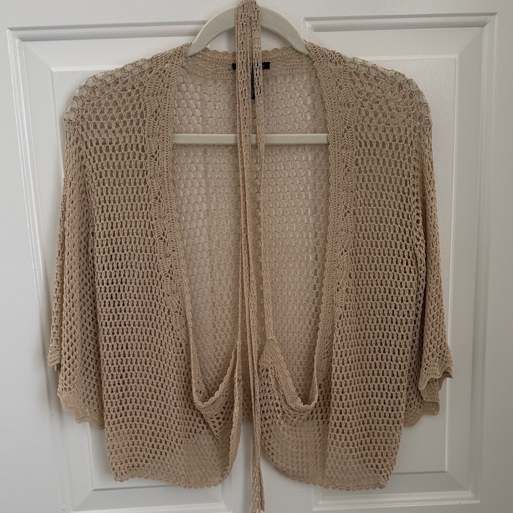 Theory Beige Open-Knit Shrug - Size Large - Picture 3 of 10